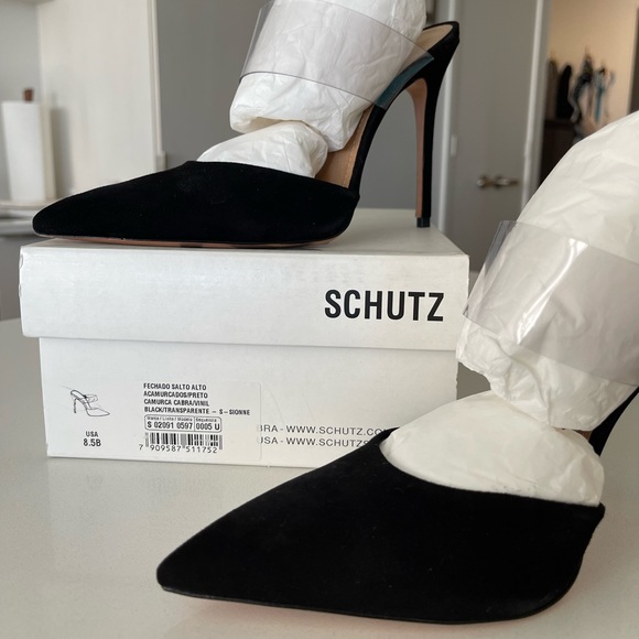 Schutz Sionne Clear Strap Pointed Toe Mule In Black - Picture 3 of 7